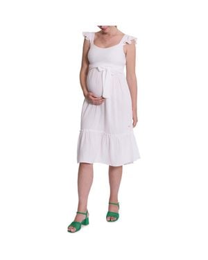 Cache Coeur Melody Organic Cotton Gauze Maternity/Nursing Midi Dress - White
