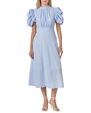 English Factory Open Back Puff Sleeve Maxi Dress - Blue