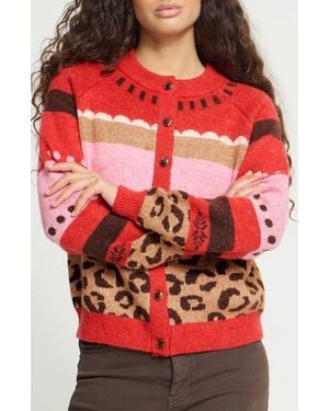 Ichi Ihlivoni Animal Print Cardigan - Red