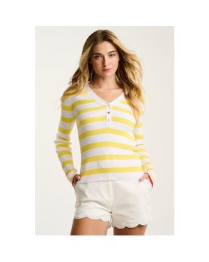 Lisa Todd Lucky Stripe Cotton Henley - Yellow