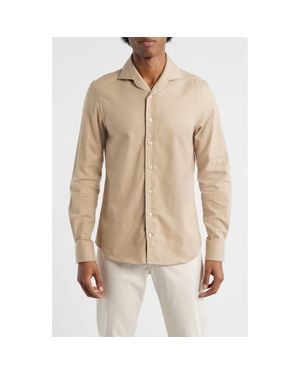 Aurélien Slim Fit Camp Collar Cotton & Cashmere Flannel Button-Up Shirt - Natural