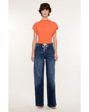 Kancan Quin Knit High Rise Wide Pants - Blue
