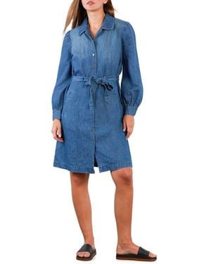 Wash Lab Denim Sweet Fade Tie Waist Denim Shirtdress - Blue