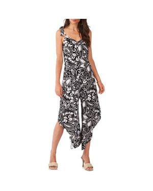 Vince Camuto Tie Shoulder Crop Asymmetric Wide Leg Jumpsuit - Multicolor