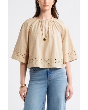 Treasure & Bond Eyelet Embroidered Poplin Swing Top - Blue