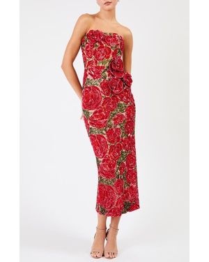 HELSI Victoria Sequin Floral Strapless Dress - Red