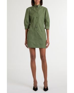 McQueen Day Button Front Cotton Poplin Minidress - Green