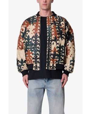 MNML Fleur De Lis Faux Leather Bomber Jacket - Black