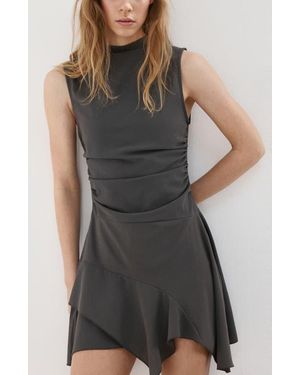 Mango Ruched Side Seam Handkerchief Hem Minidress - Gray