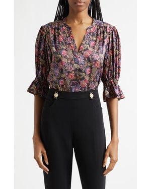 Cinq À Sept Paisley Eclipse Print Split Neck Top - Red