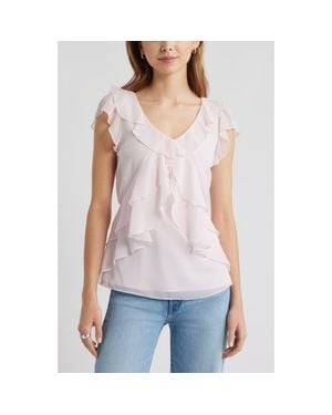 Open Edit Chiffon Ruffle Top - White