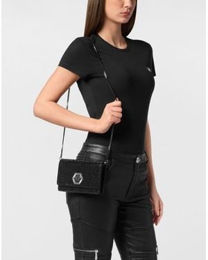 Philipp Plein Suede Mini Shoulder Strass Hexagon - Black
