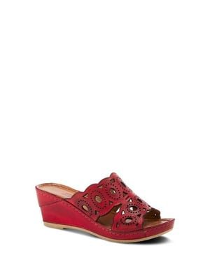 Spring Step Labarnas Platform Wedge Slide Sandal - Red
