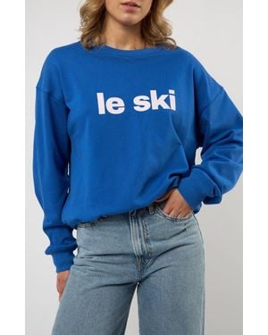 Viens Avec Moi Le Ski Cotton Graphic Sweatshirt - Blue