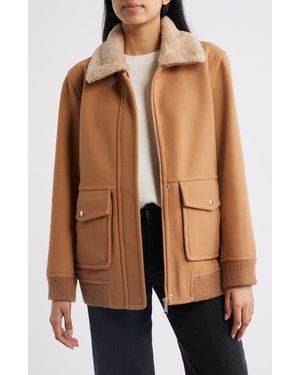 Sam Edelman Relaxed Bomber Jacket With Faux Shearling Collar - Brown