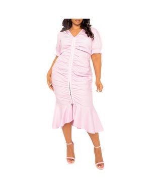 Buxom Couture Ruched Fishtail Midi Dress - Pink