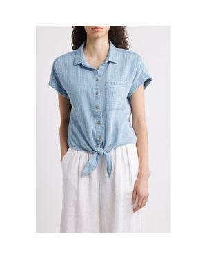Beach Lunch Lounge Rosalia Tie Front Cotton Top - Blue