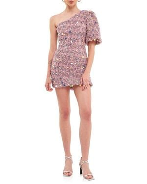 Endless Rose Premium Sequin Tulle One-Shoulder Minidress - Red