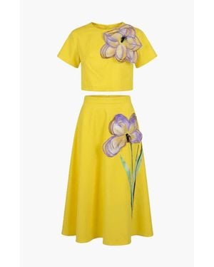 Modenaire Summer Embroidered Two Piece Set - Yellow