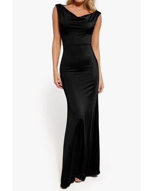 Popilush Shimmering Cowl Neck Built-In Shapewear Evening Maxi Dress - Black