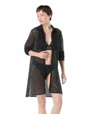 Carmen Marc Valvo Button Up Shirt Swim - Blue