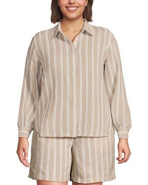 Lands' End Linen Long Sleeve Feminine Shirt - Natural