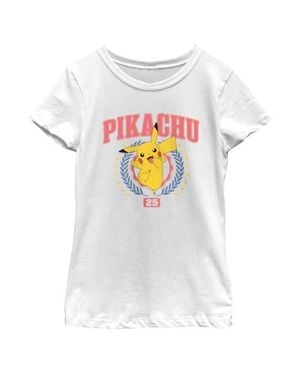 Pokemon Girl's Happy Collegiate Pikachu Graphic T-Shirt - White