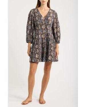 Madewell Paisley Floral Long Sleeve Cotton Dress - Gray