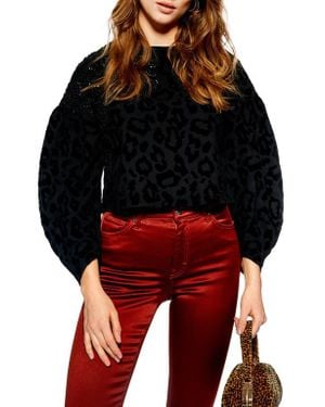TOPSHOP Sequin Embellished Leopard Sweater - Red