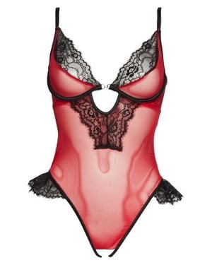 Coquette Open Gusset Mesh Teddy - Red