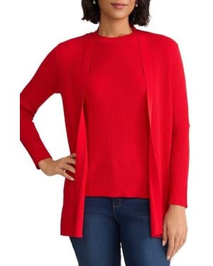 Jones New York Sutton Open Front Rib Cardigan - Red