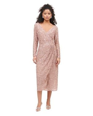 Beauut Occasion Embellished Sequin Beaded Maxi Wrap With Sleeves Evening Dress - Pink