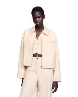Sandro Denim Lace-Up Jacket - Natural