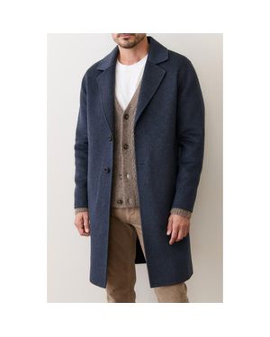 Marine Layer Irving Brushed Melton Longline Topcoat - Blue
