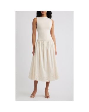 FREEMARKET Sleeveless Mixed Media Midi Dress - Natural