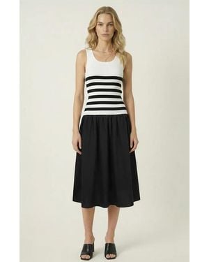 Modenaire Striped Knit Tank Contrast Dress - Natural