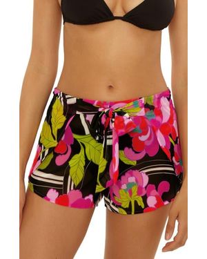 Trina Turk Bougainvillea Tie Waist Print Cover-Up Shorts - Red