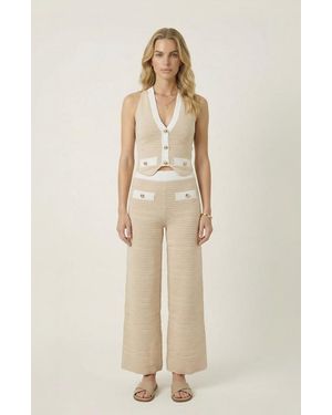 Modenaire Ribbed Knit Vest And Wide Leg Pant Set - Natural