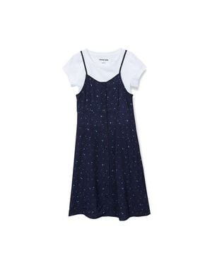 Lands' End Girls Slip Dress With Short Sleeve Tee - Blue