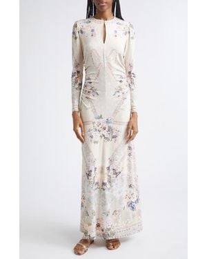 CAMILLA Print Ruched Jersey Maxi Dress - White