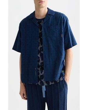 Scotch & Soda Windowpane Relaxed Fit Short Sleeve Button-Up Shirt - Blue