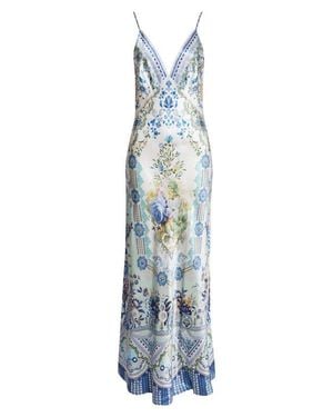 CAMILLA Bias Cut Silk Satin Maxi Slipdress - Blue