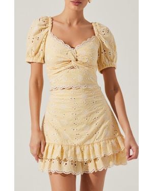 Astr Evelin Embroidered Eyelet Cotton Twist Front Top - Natural