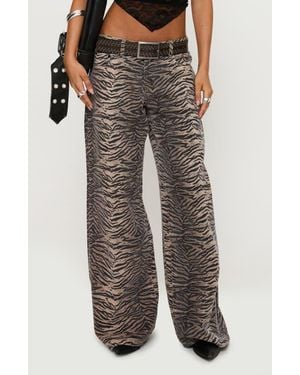 Princess Polly Radigal Tiger Print Low Rise Wide Leg Jeans - Brown