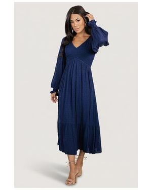 Baltic Born Lainey Smocked Dotted Midi Dress - Blue
