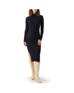Ripe Maternity Nella Knit Ribbed Maternity And Nursing Midi Dress - Black