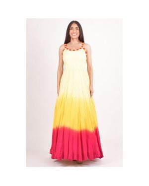 Ras Hand Tie-Dye Ombre Silk Maxi Sundress - Yellow