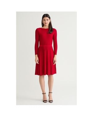 Ming Wang Fit-N-Flare Tonal Stitch Knit Dress - Red