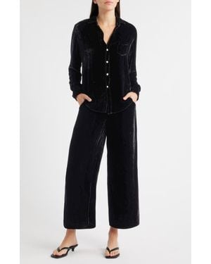 Frank & Eileen Tuscany Getaway Velvet Button-Up Shirt & Crop Wide Leg Pants Set - Black