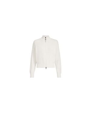 Brunello Cucinelli Cotton English Rib Cardigan With Shiny Zipper Pull - White